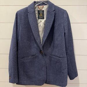 Joules Bramble Navy Tweed Wool Blend Women's Equestrian Style Blazer Size 12